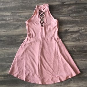 Express Rose Blush Lace-Up Fit And Flare Dress